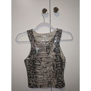 Agaci Snakeskin Print Crop Top With Sequins